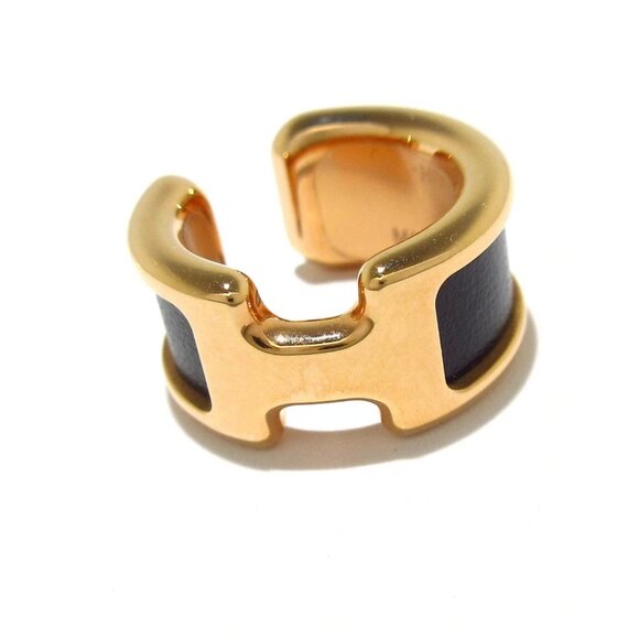 Auth HERMES Olympe - Rose Gold Black Leather Hardware None Clip On Earrings - Picture 3 of 6